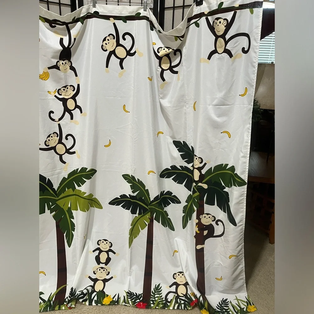 ALLURE SHOWER CURTAIN Playful Monkey and Palm Tree TROPICAL JUNGLE THEME: KIDS